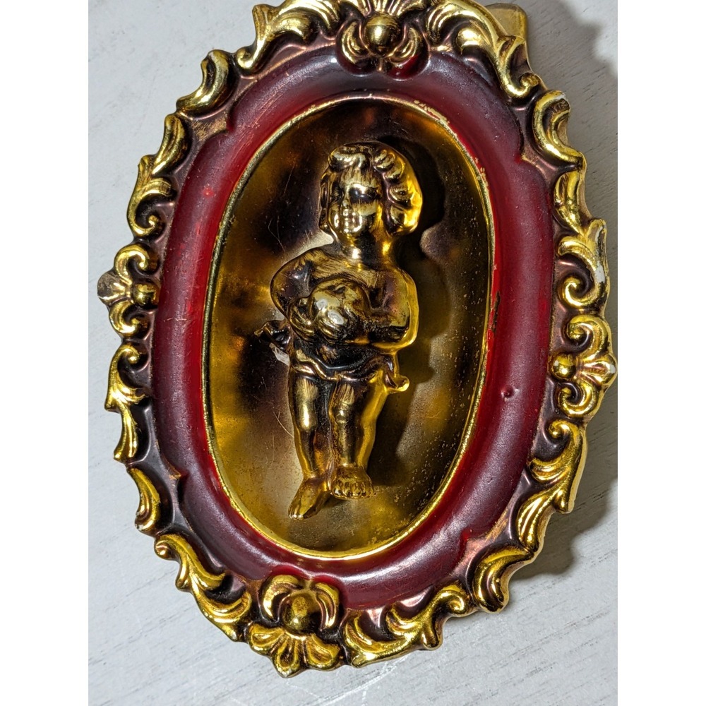 Vintage Gold-Tone Cherub/Putto Wall Plaque — Baroque Style, Made in Japan - Picture 9 of 10
